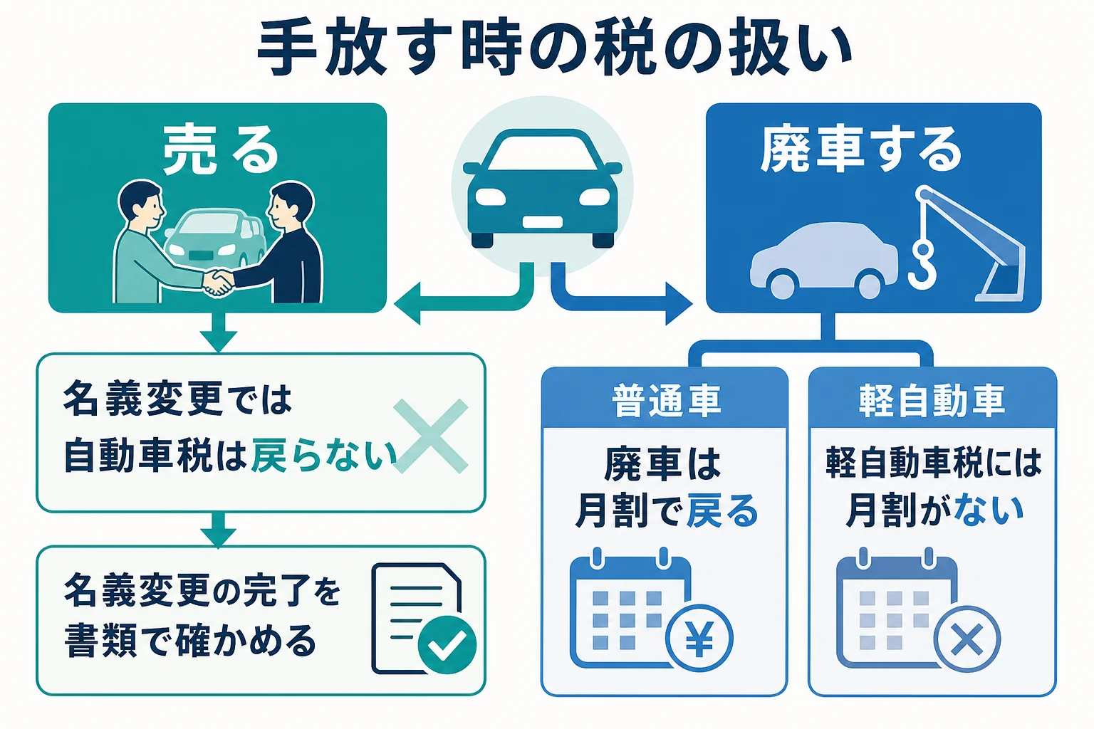 今の車を手放す時に確かめたい税の扱いをまとめた図解